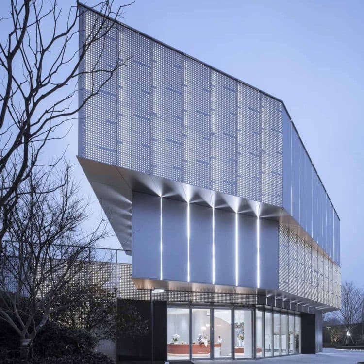 Building exterior with a perforated metal architectural facade