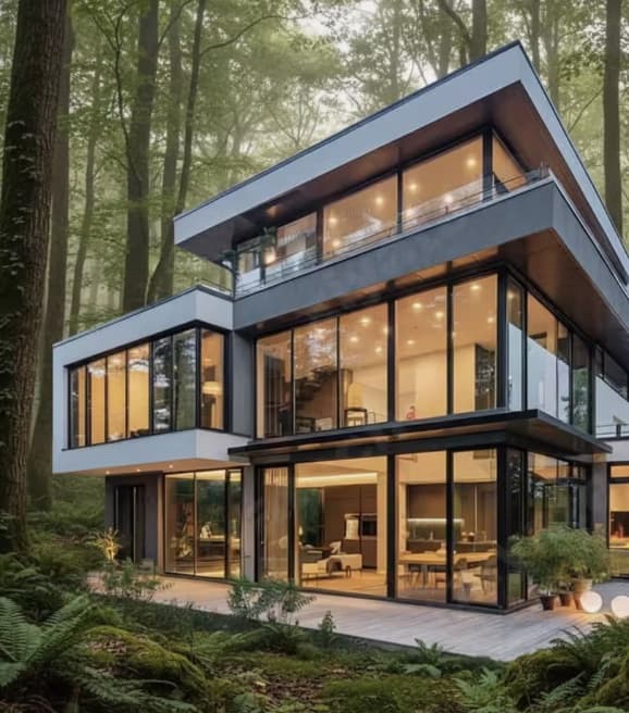 Floor-to-ceiling windows in a bright interior